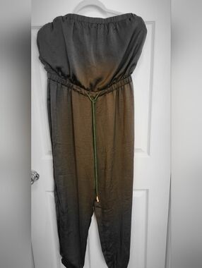 Papaya Olive Green Strapless Jumpsuit with Drawstring